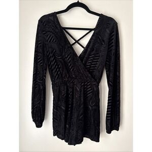 Vintage Ecote Romper Velvet Burnout Black Womens Size XS Goth Grunge Clubwear